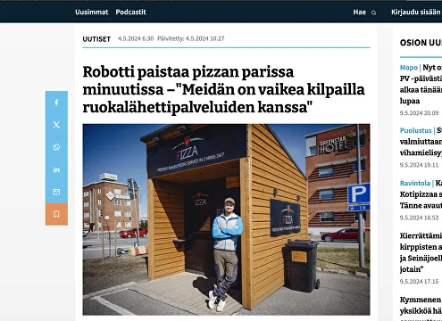 Robotti paistaa pizzan parissa mi­nuu­tis­sa –"­Mei­dän on vaikea kil­pail­la ruo­ka­lä­het­ti­pal­ve­lui­den kanssa"