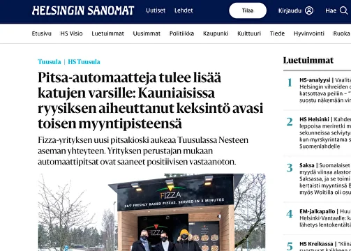 Pitsa-automaatteja tulee lisää katujen varsille: Kauniaisissa ryysiksen aiheuttanut keksintö avasi toisen myyntipisteensä