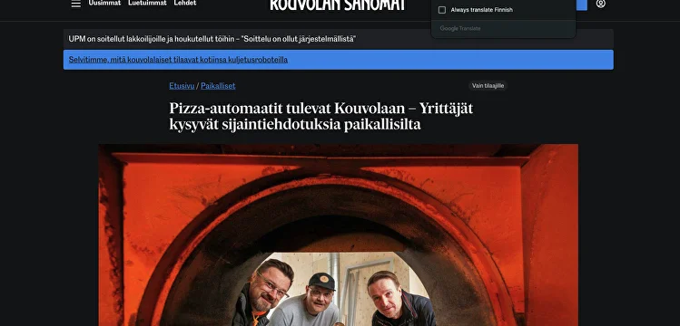 Kouvolasta voi pian tilata pizzaa automaatista vaikka keskellä yötä