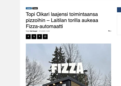 Topi Oikari laajensi toimintaansa pizzoihin – Laitilan torilla aukeaa Fizza-automaatti