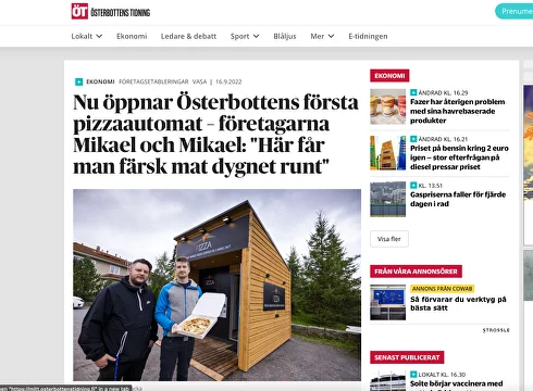 Nu öppnar Österbottens första pizzaautomat – företagarna Mikael och Mikael: "Här får man färsk mat dygnet runt"