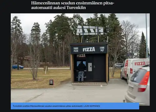 Hämeenlinnan seudun ensimmäinen pitsa-​automaatti aukesi Turenkiin
