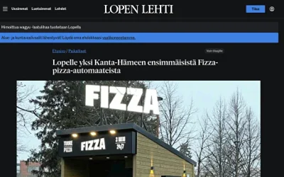 Lopelle yksi Kanta-​Hämeen ensimmäisistä Fizza-​pizza-automaateista